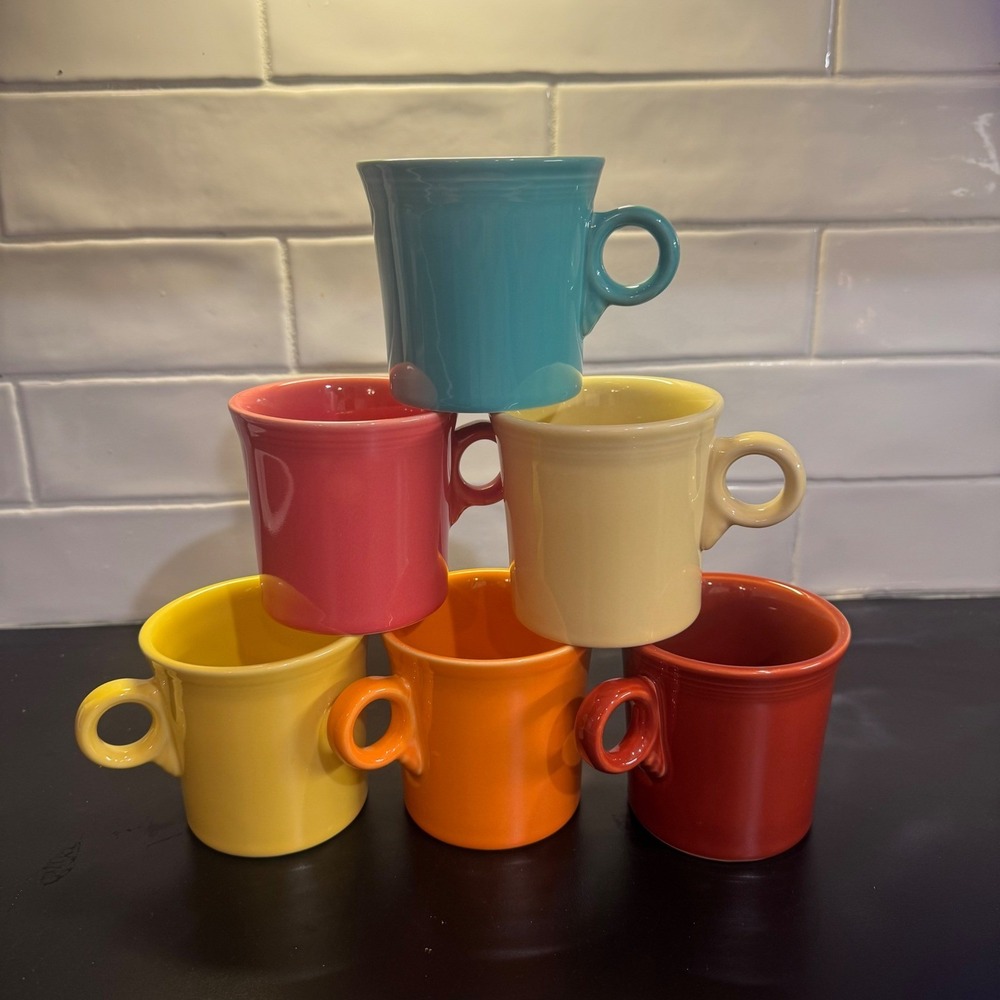 Fiesta Mug Set 6 Multicolor Ring Handle Ceramic Coffee Tea Cups